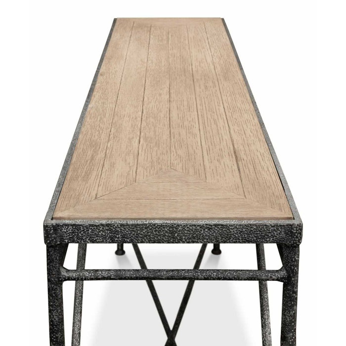 54'' Rectangular Flaky Pine and Black Metal Console Table