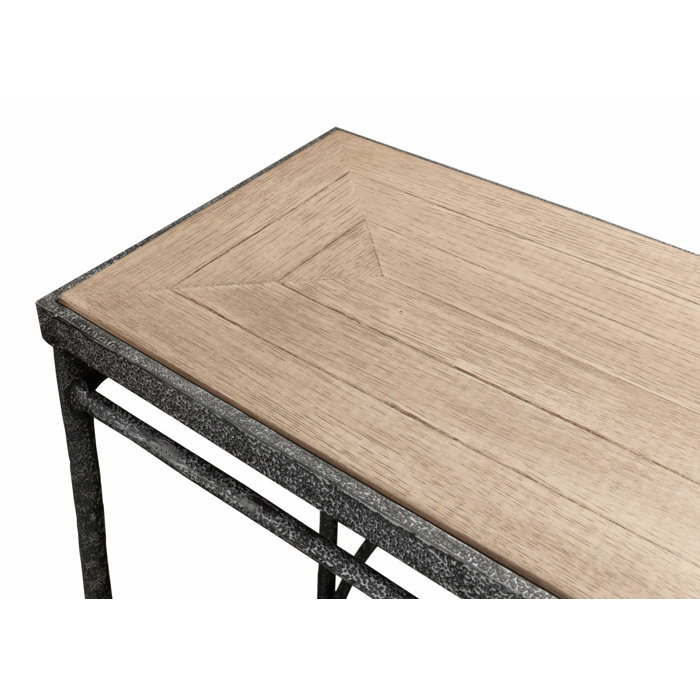 54'' Rectangular Flaky Pine and Black Metal Console Table