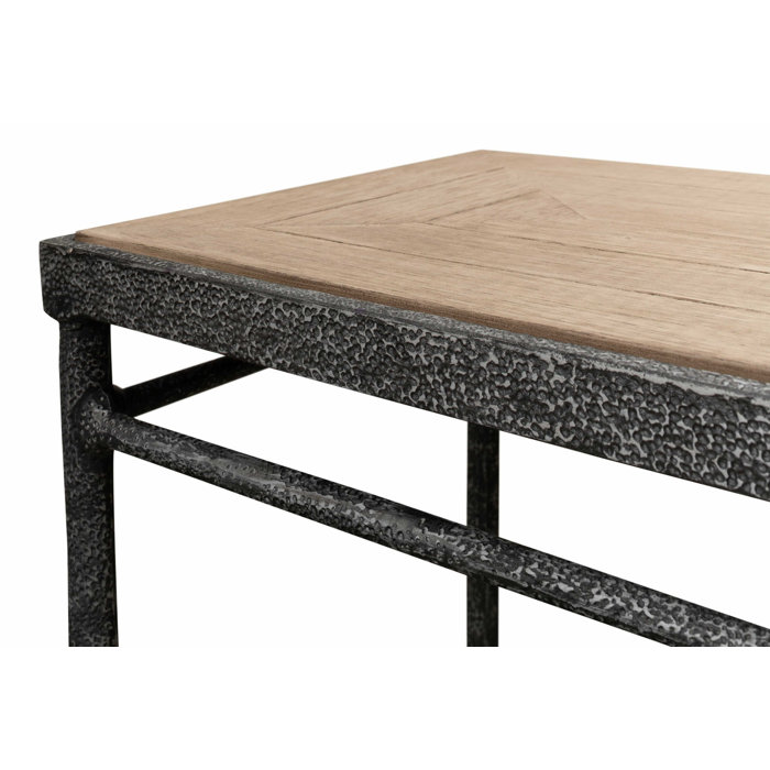 54'' Rectangular Flaky Pine and Black Metal Console Table