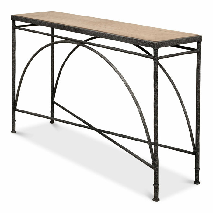 54'' Rectangular Flaky Pine and Black Metal Console Table