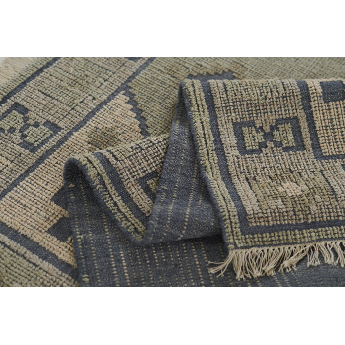 Cielo Blue and Beige Handwoven Wool 9' x 12' Rug