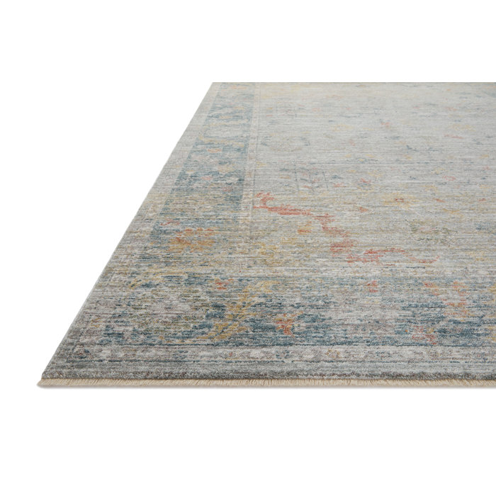 Traditional Floral Slate Gray Synthetic Area Rug 2'3" x 3'10"