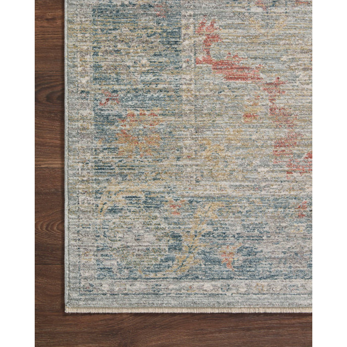 Traditional Floral Slate Gray Synthetic Area Rug 2'3" x 3'10"