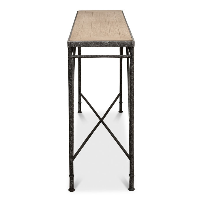 54'' Rectangular Flaky Pine and Black Metal Console Table
