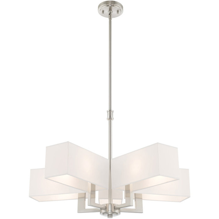 Brushed Nickel 5-Light Chandelier with Off-White Fabric Shades