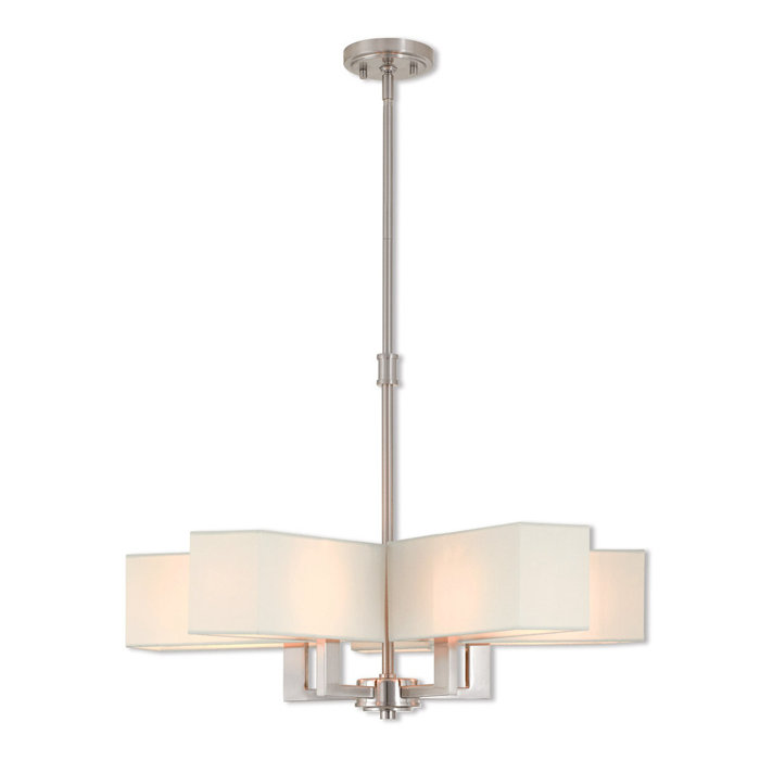 Brushed Nickel 5-Light Chandelier with Off-White Fabric Shades
