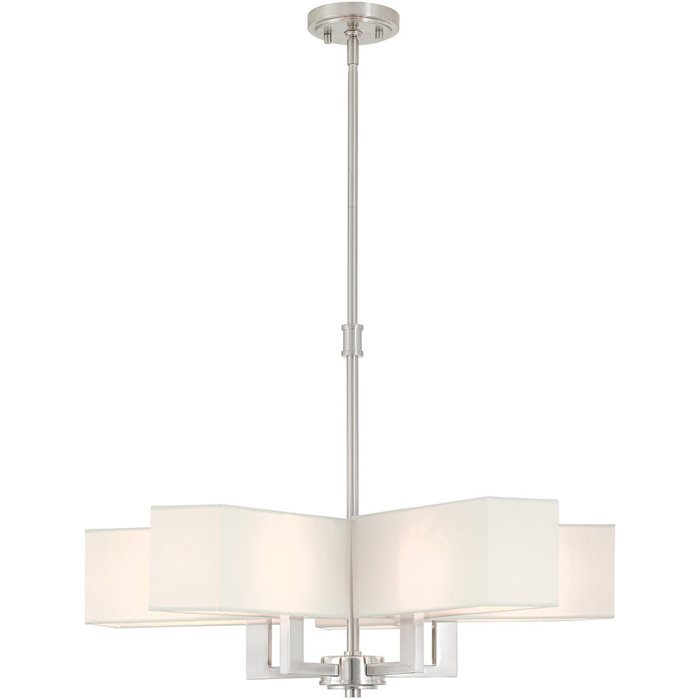 Brushed Nickel 5-Light Chandelier with Off-White Fabric Shades