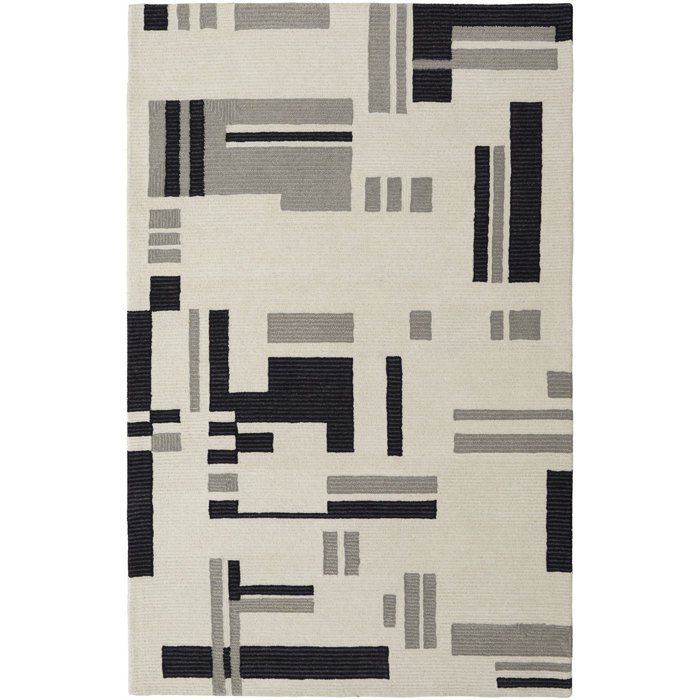 Nya Black and Ivory Hand-Tufted Wool Geometric Rug