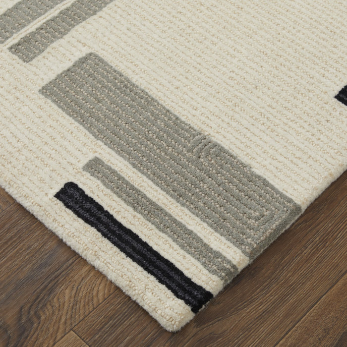 Nya Black and Ivory Hand-Tufted Wool Geometric Rug