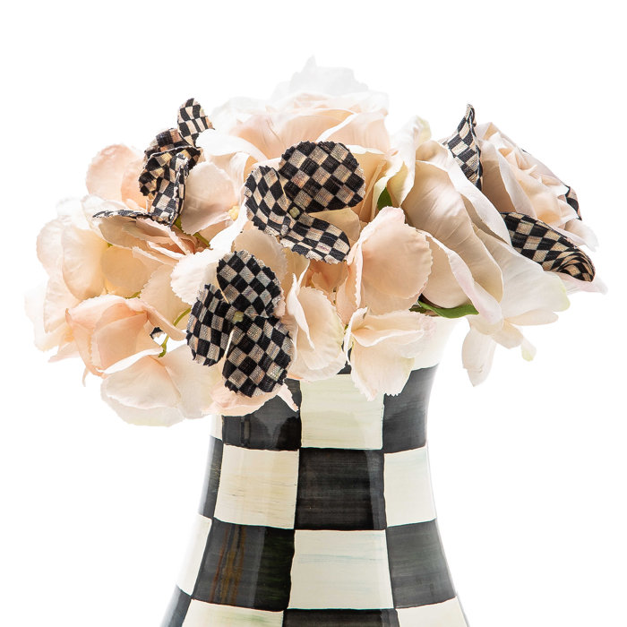 Black and White Checkered Metal Vase with Blush Bouquet