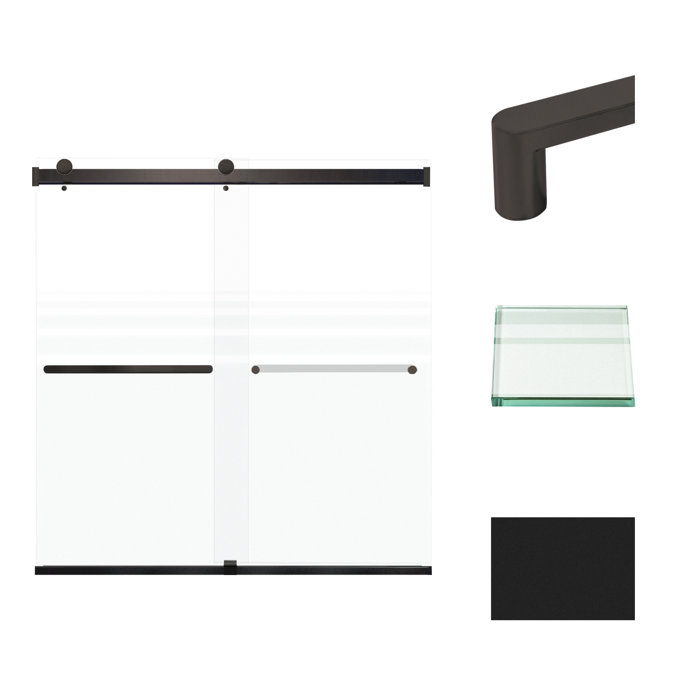 Matte Black 60" x 62" Frameless Sliding Shower Door with Frosted Glass