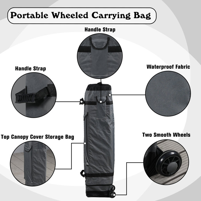 Gray 12 Ft Iron Pop-Up Canopy with Mesh Sidewalls and Roller Bag