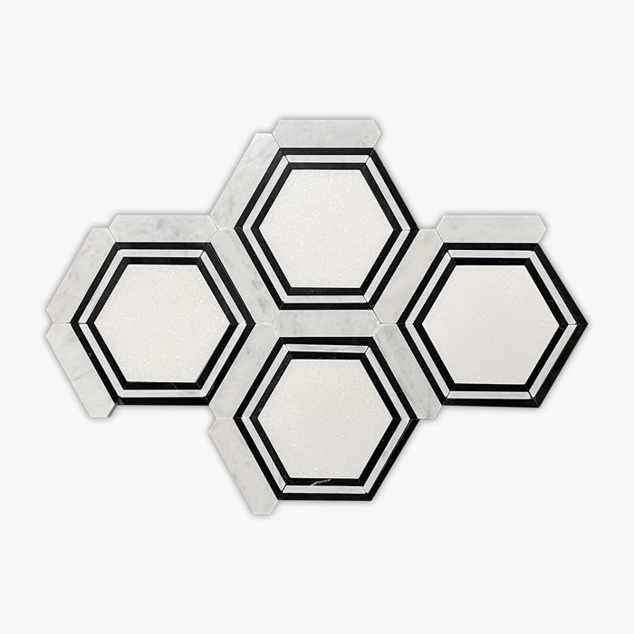 Polished White and Black Hexagon Marble Mosaic Tile
