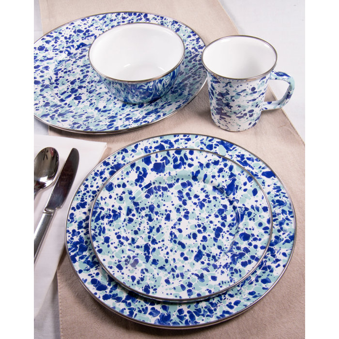 Set of 4 Blue and White Enamelware Salad Bowls