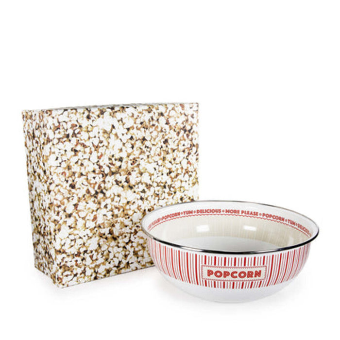 Retro Red and White Ceramic Popcorn Bowl