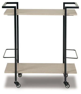 Transitional Black and Beige Bar Cart with Bottle Holders and Locking Casters