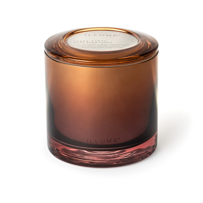 Amber Glass Scented Soy Candle with Tobacco Leaf and Cashmere Musk