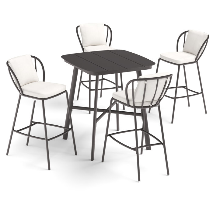 Carbon Aluminum 4-Person Outdoor Bar Dining Set with Cushions