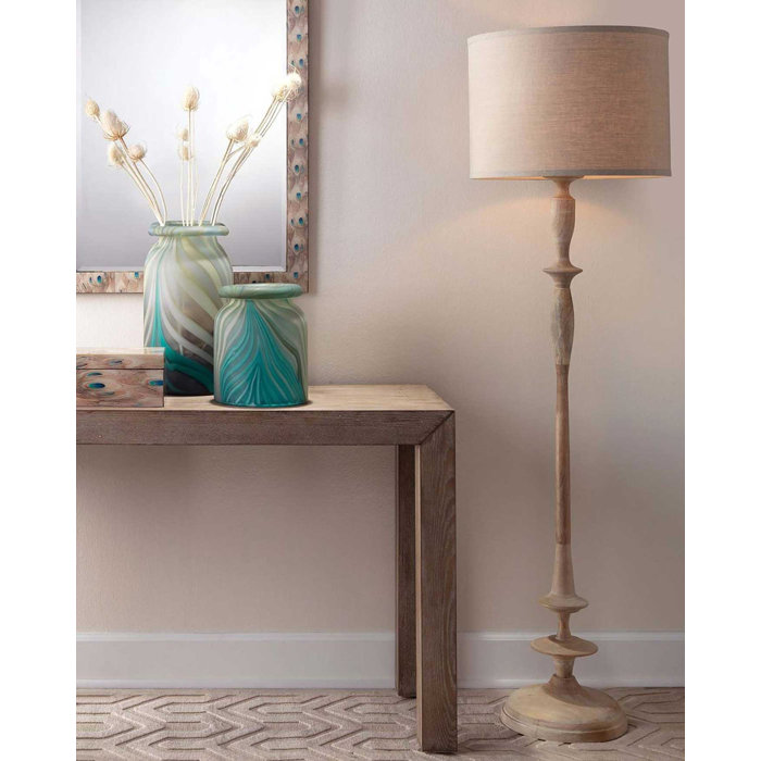 Bleached Mango Wood Floor Lamp with Linen Shade