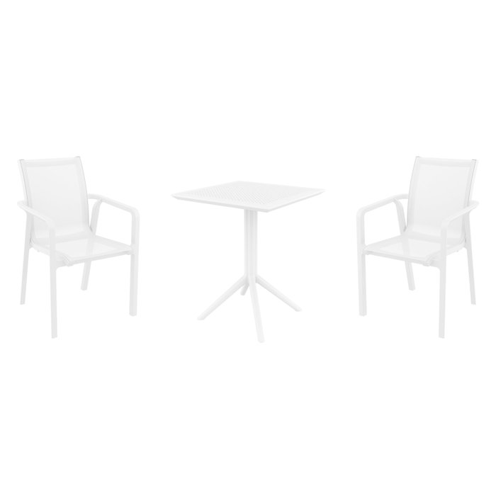 White Square 2-Person Folding Bistro Set with Sling Back Chairs