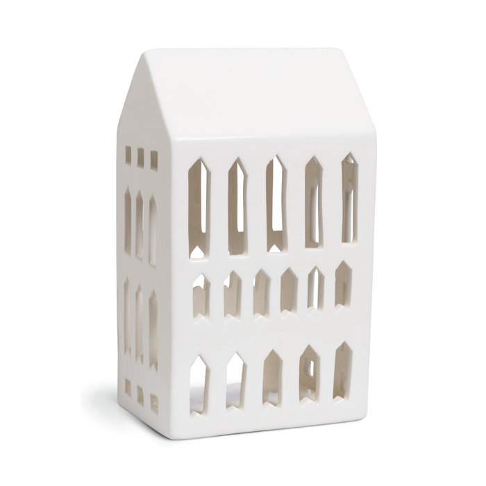 Urbania White Ceramic Church-Inspired Lantern Candle Holder