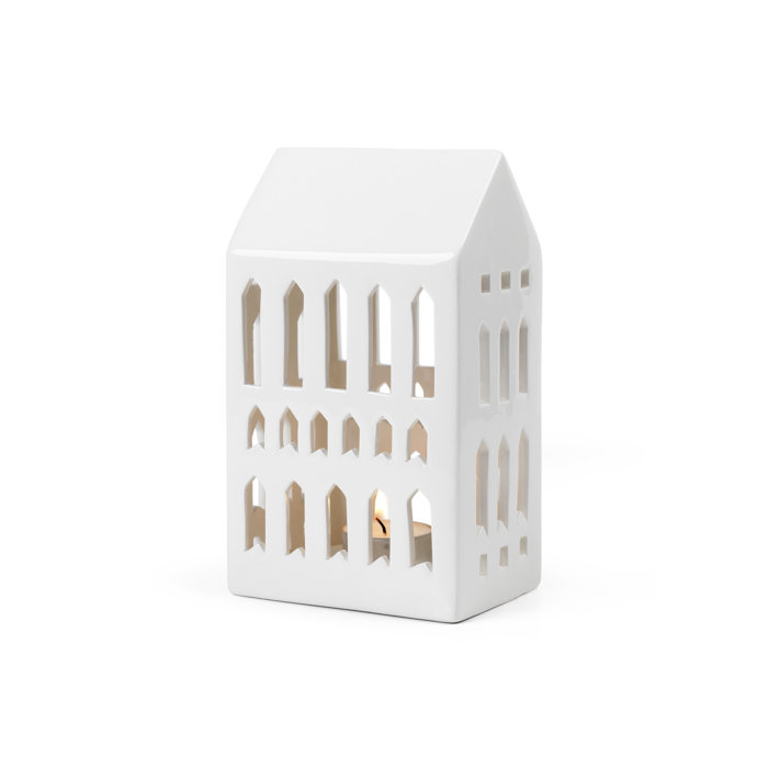 Urbania White Ceramic Church-Inspired Lantern Candle Holder