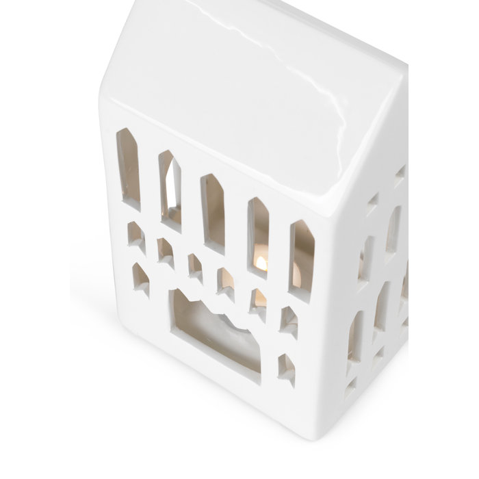 Urbania White Ceramic Church-Inspired Lantern Candle Holder