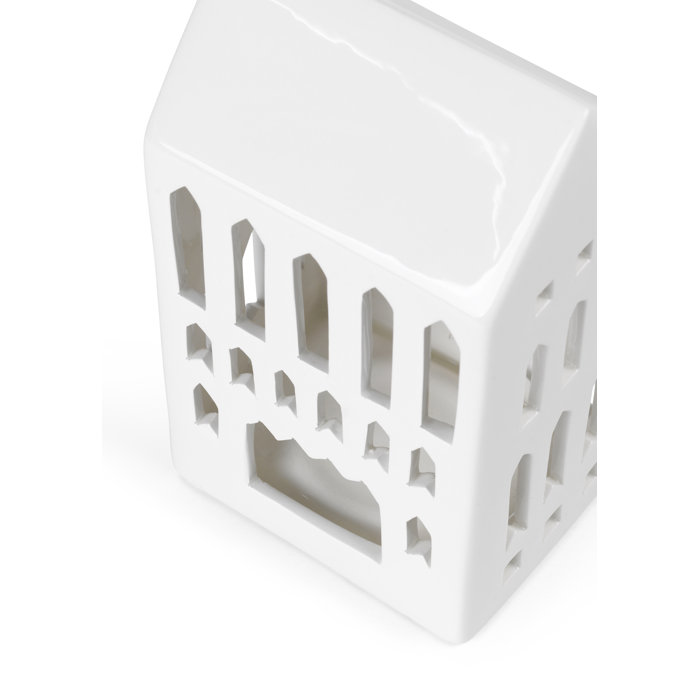 Urbania White Ceramic Church-Inspired Lantern Candle Holder
