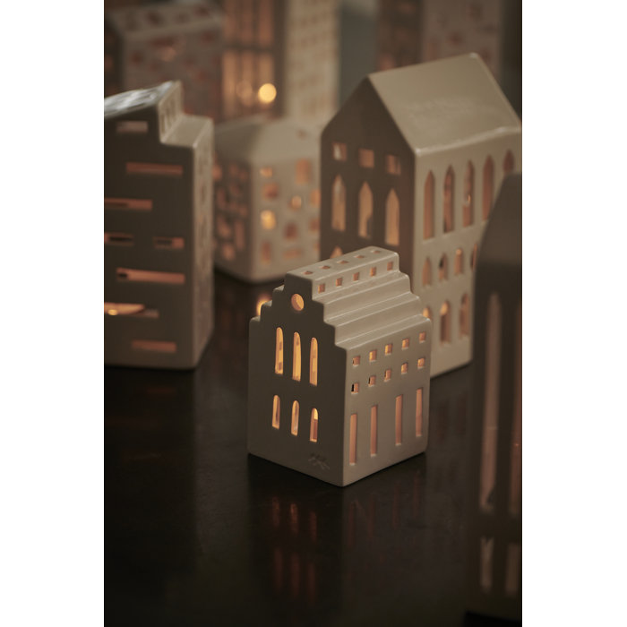 Urbania White Ceramic Church-Inspired Lantern Candle Holder
