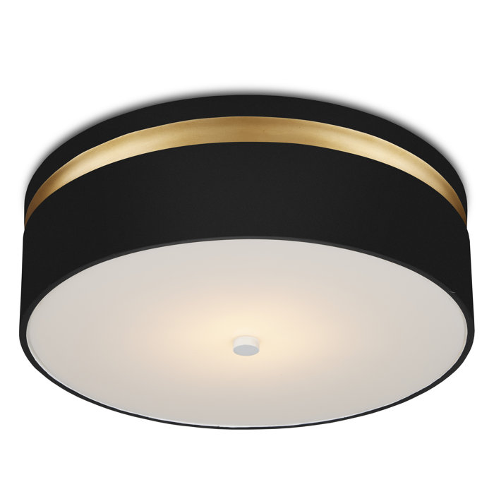 Serenity Satin Black and Gold LED Flush Mount with White Acrylic Shade