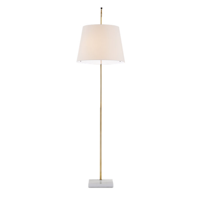 Antique Brass & White Arc Floor Lamp with Off-White Shantung Shade