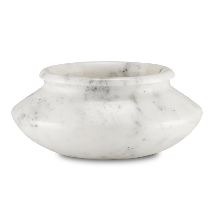 Luminous White Marble Decorative Bowl with Gray Veining, 10"