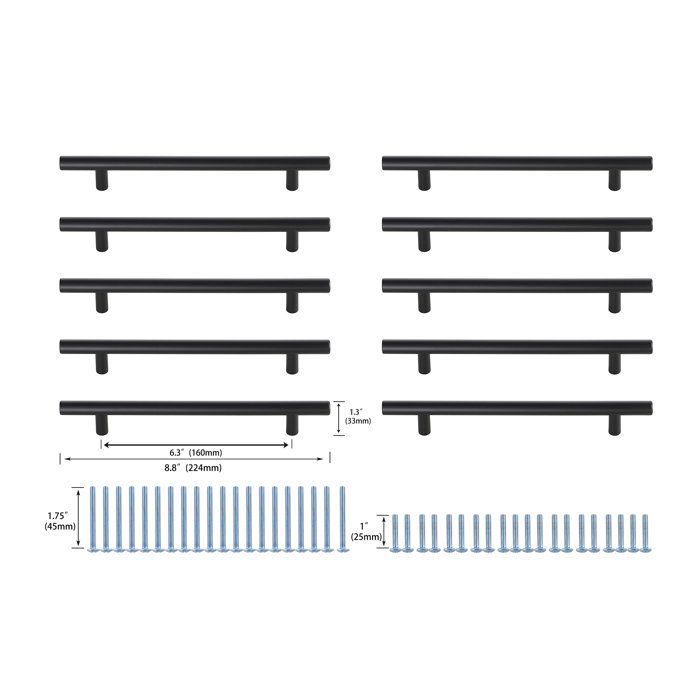 Matte Black Modern Bar Pull with Mounting Hardware