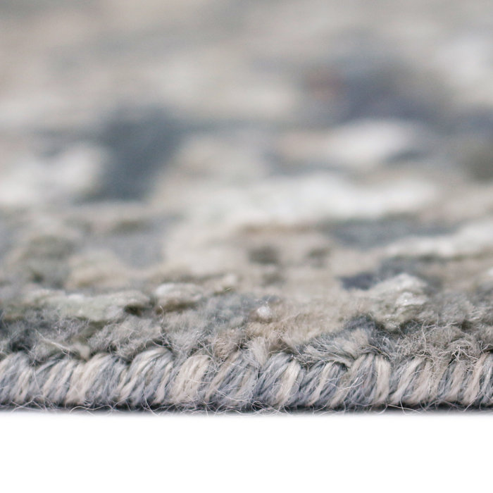 Gray Abstract Hand-Knotted Wool and Silk Area Rug