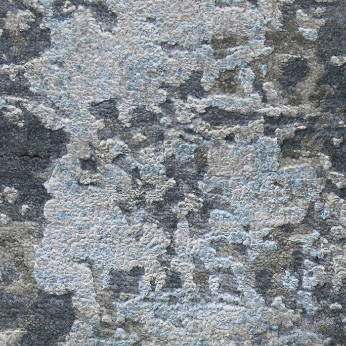Gray Abstract Hand-Knotted Wool and Silk Area Rug