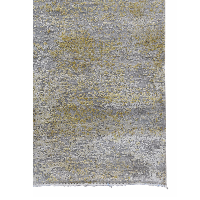 Hand-Knotted Abstract Gray Wool & Silk 2'x3' Area Rug