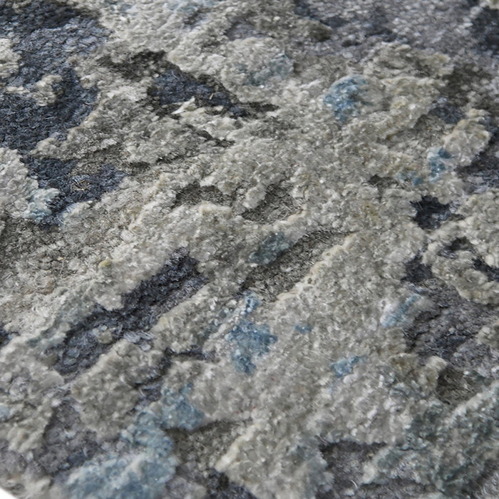 Gray Abstract Hand-Knotted Wool and Silk Area Rug