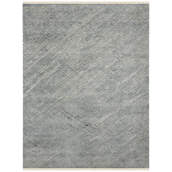 Majestic Blue Hand-Knotted Wool and Silk Area Rug 10'x14'