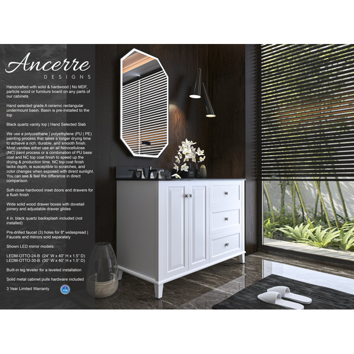 Hannah 48'' White Wood Freestanding Vanity with Black Quartz Top