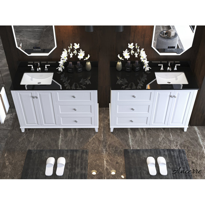 Hannah 48'' White Wood Freestanding Vanity with Black Quartz Top