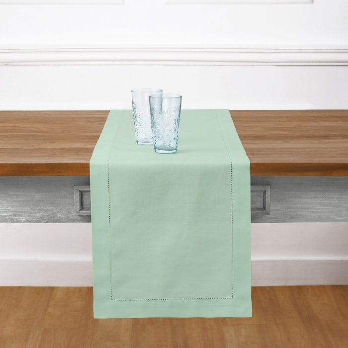 Aqua Cotton Linen Hemstitch Table Runner 108 Inches