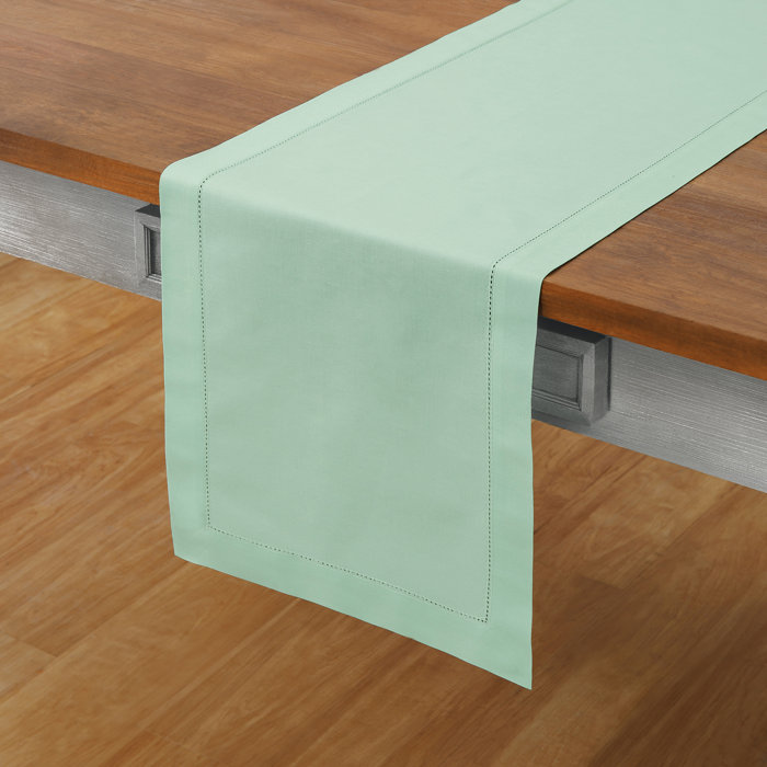 Aqua Cotton Linen Hemstitch Table Runner 108 Inches