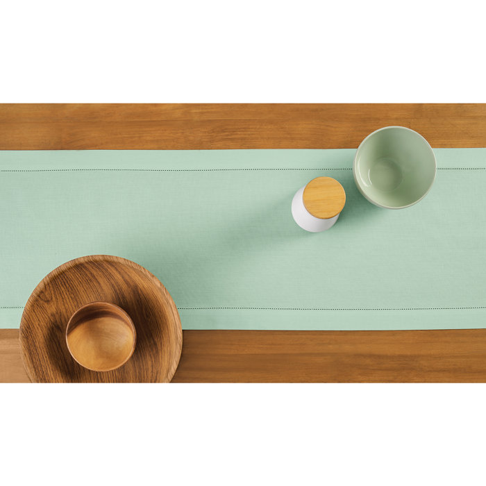 Aqua Cotton Linen Hemstitch Table Runner 108 Inches