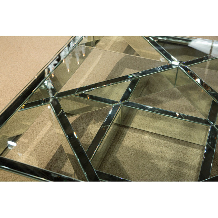 Montreal Mirrored Glass Square Coffee Table in Silver