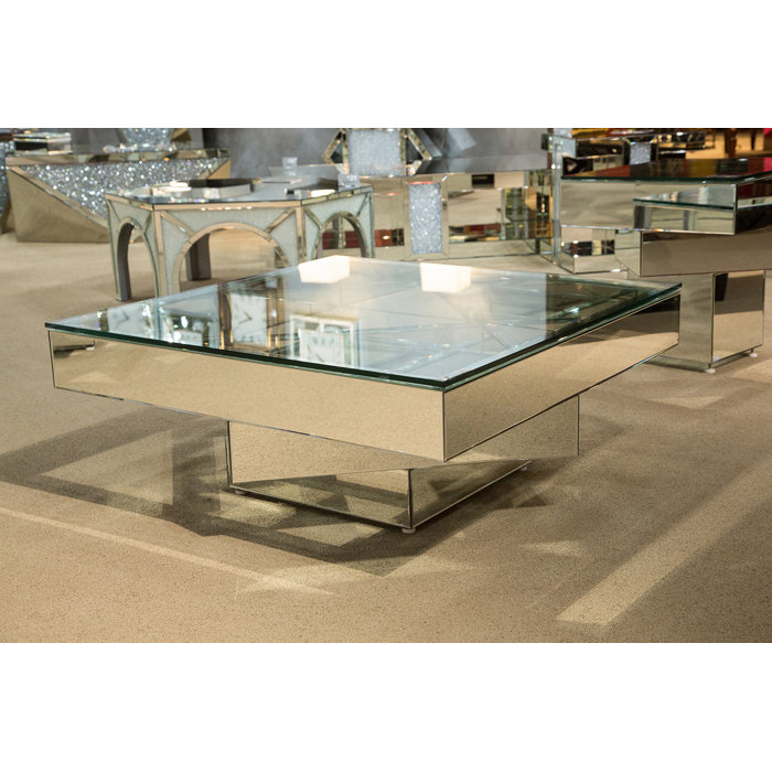 Montreal Mirrored Glass Square Coffee Table in Silver