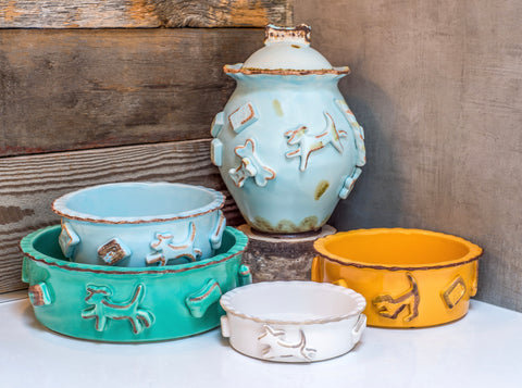 Medium Aqua Green Stoneware Dog Food and Water Bowl