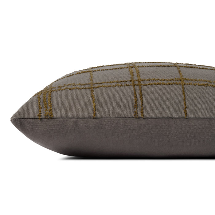 18" Charcoal and Olive Embroidered Square Throw Pillow Cover
