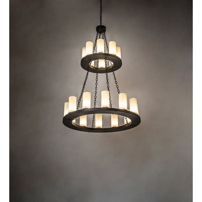 Bronze and Crystal 20-Light Two-Tier Chandelier