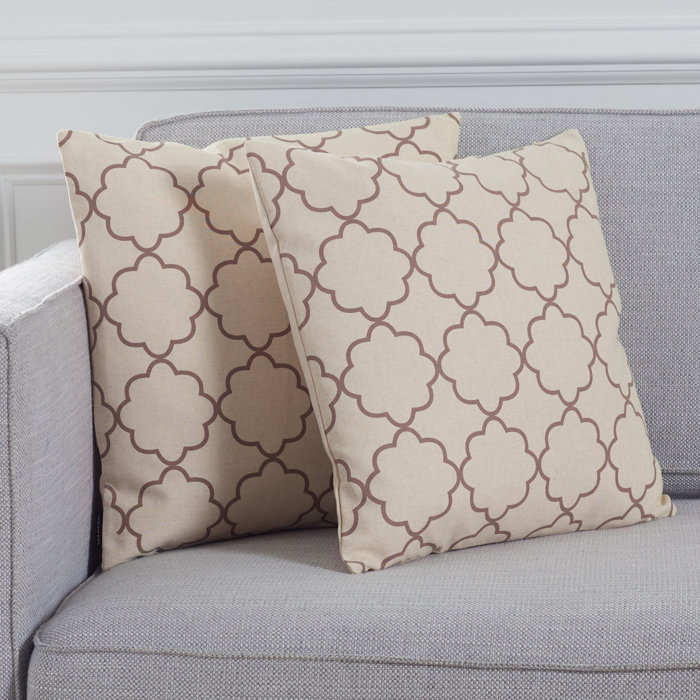 Beige Ikat Cotton Linen Square Throw Pillow Set