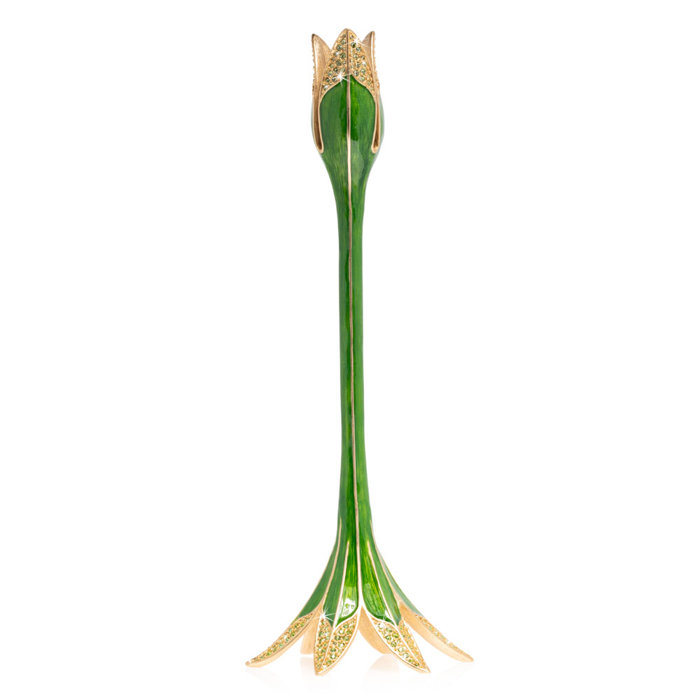 Fern Green and Gold Tall Tulip Candlestick Holder